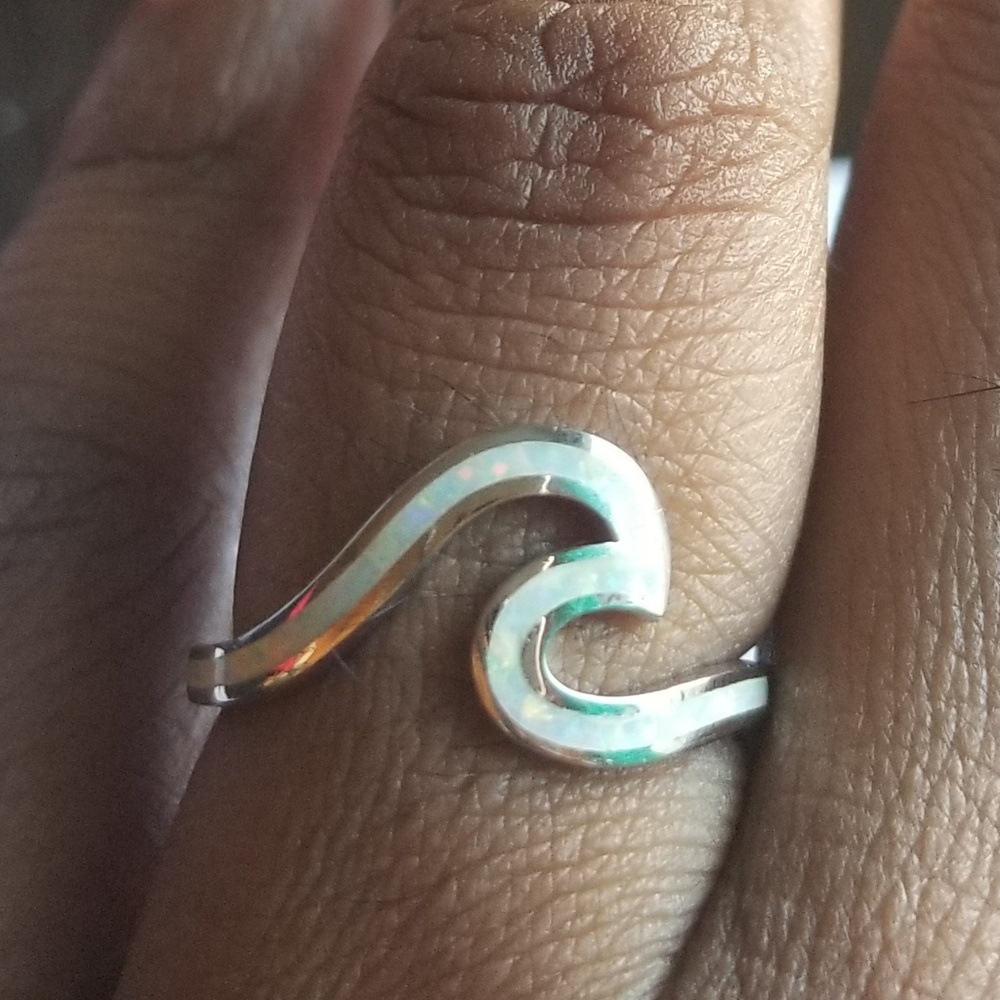 .925 White Opal Wave Ring